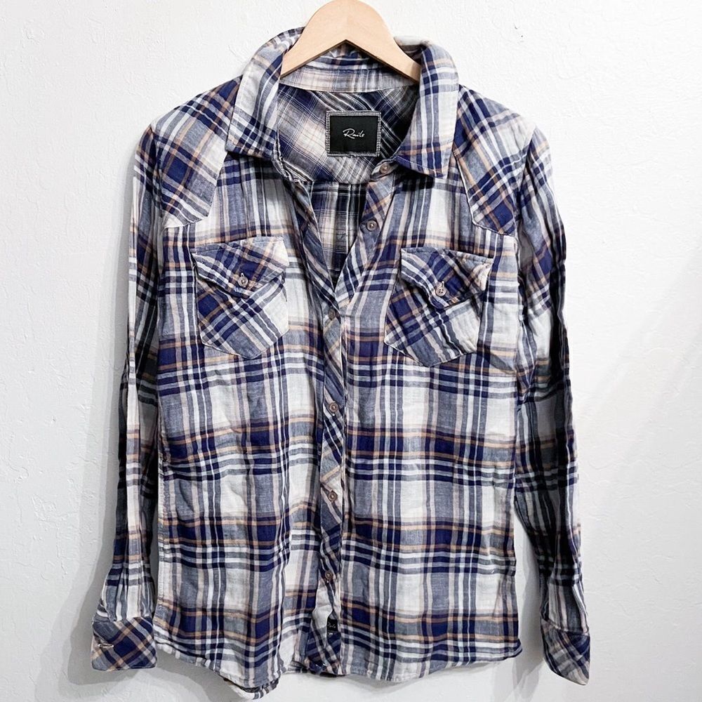 RAILS Tartan Plaid Cotton Button Down Shirt Large Blue Western Cowgirl Fall